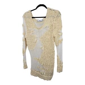 Zara Open Knit Long Sleeve Pullover Sweater Womens MED Ribbon Tie Detail Stretch